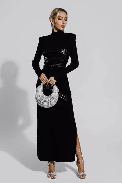 Eva - Luxe Zwarte Maxi-jurk van PU-Leer