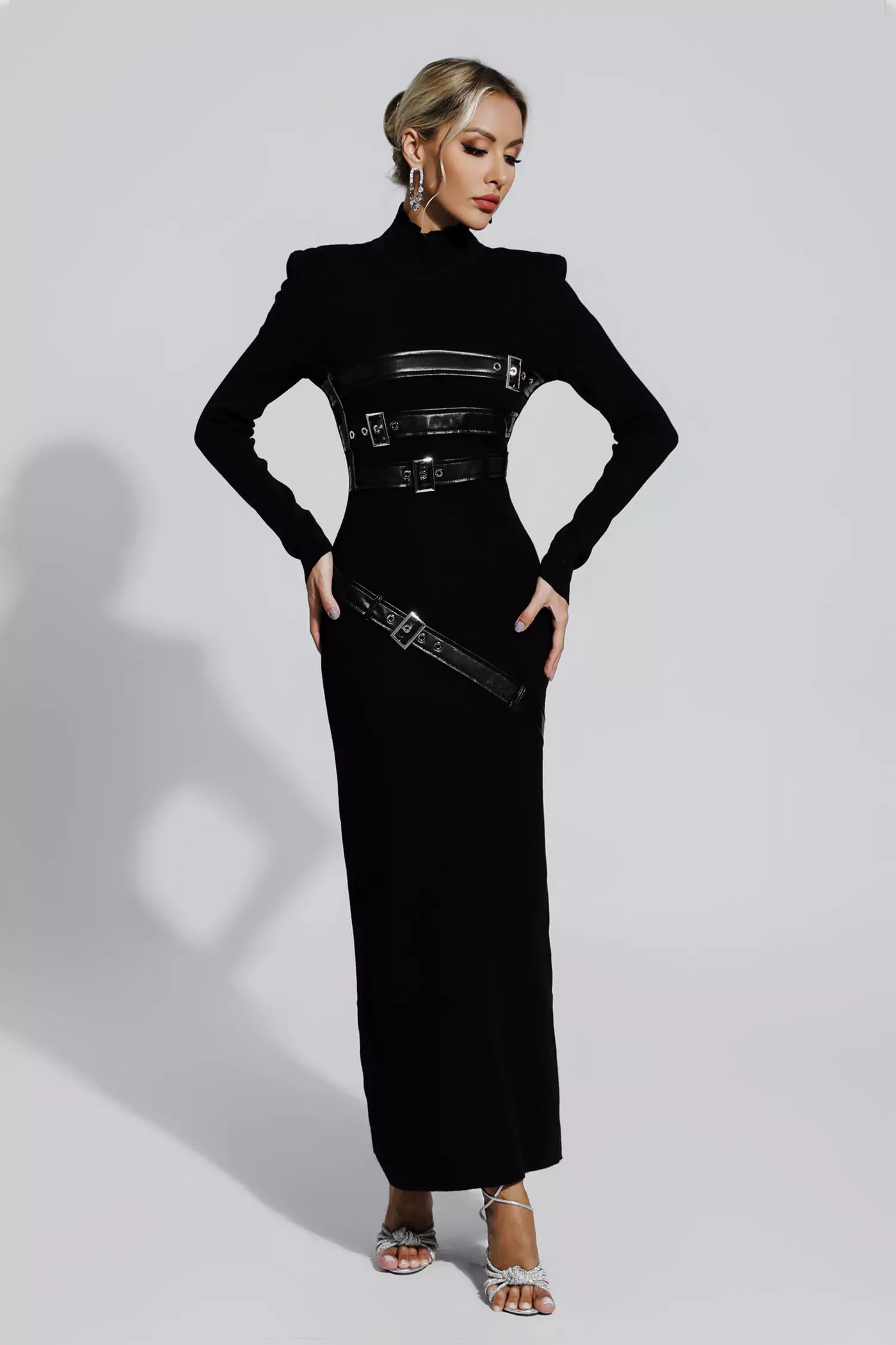 Eva - Luxe Zwarte Maxi-jurk van PU-Leer